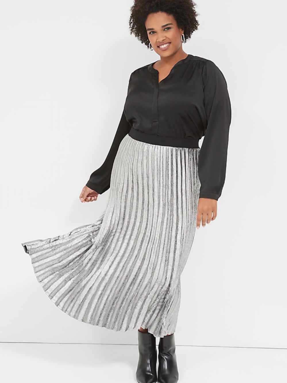 Lane Bryant Silver Pleated Midi Skirt